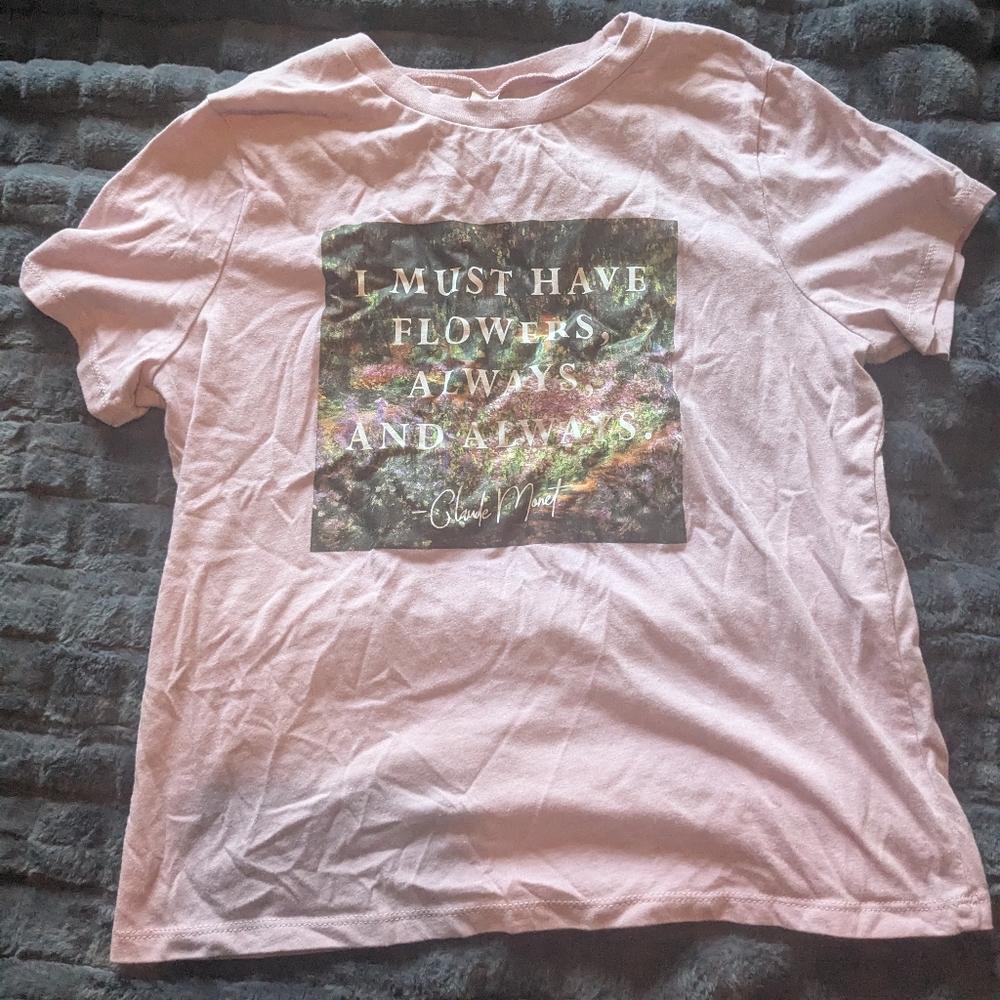 Pink Monet Graphic Tee with Floral Quote